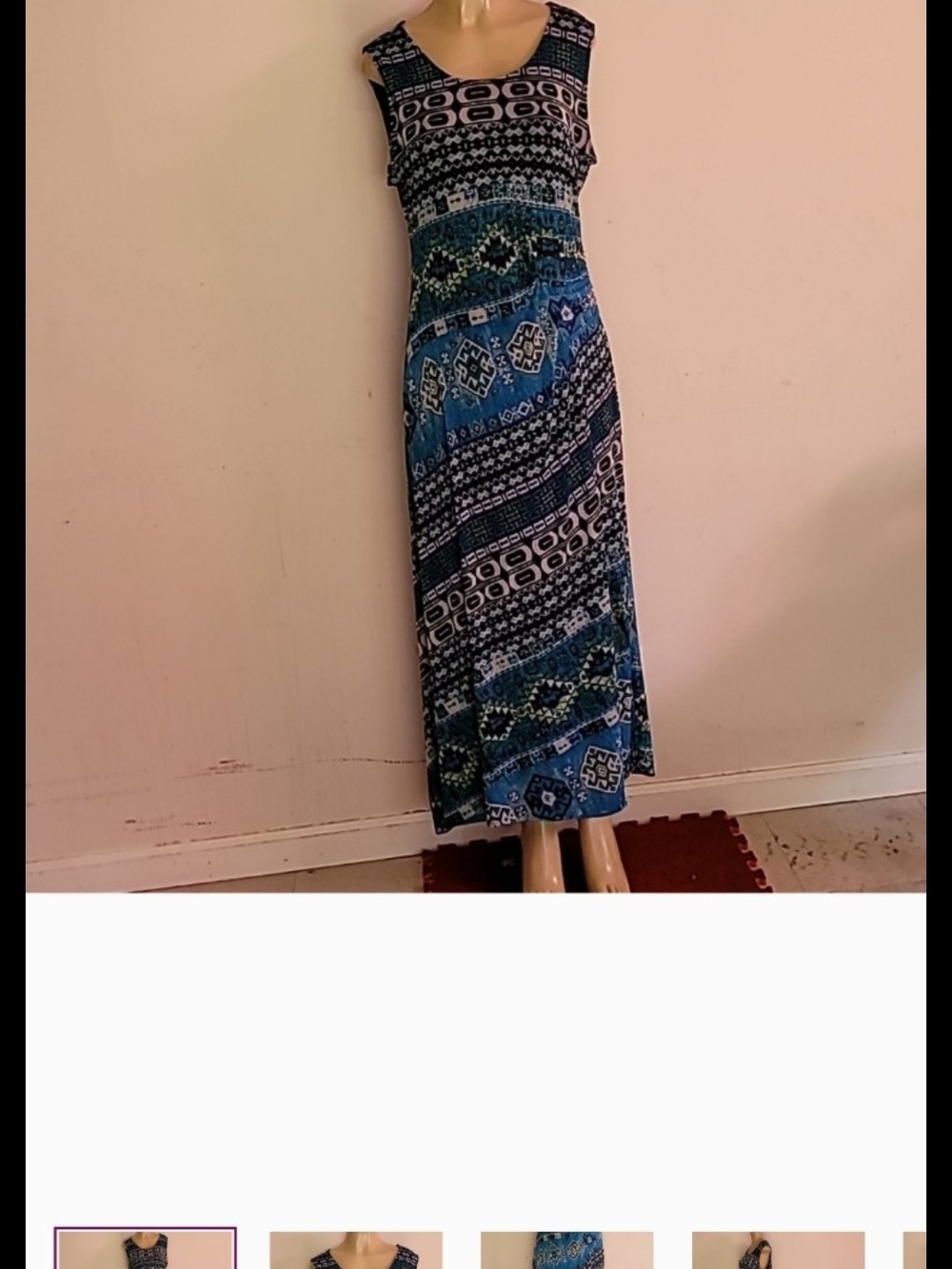 Blue Patterned Sleeveless Maxi Dress
